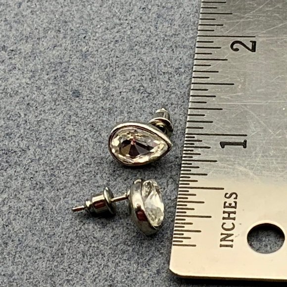Clear Teardrop Stud Earrings As Is  Silver Faceted - Picture 3 of 3